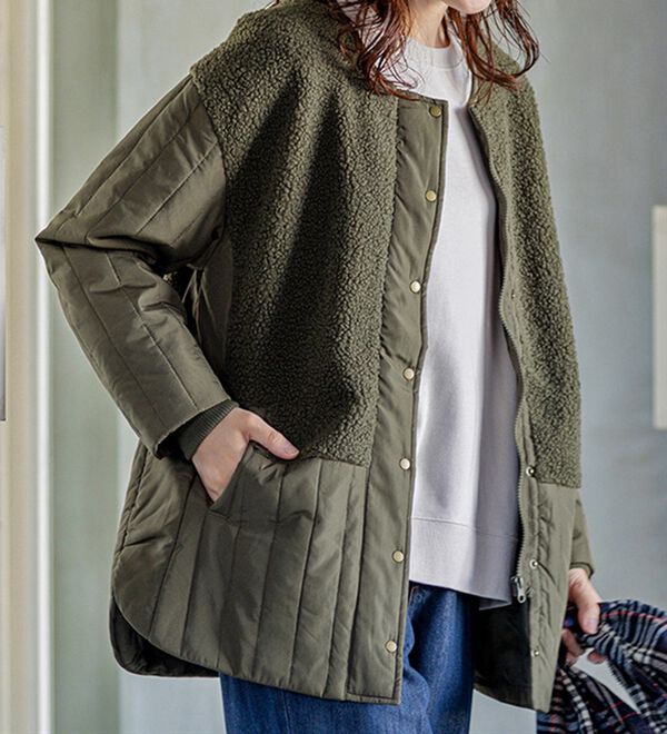 BELLUNA（ベルーナ）の「ボア切替キルトデザインミドル丈コート（ハーフコート）」｜詳細画像