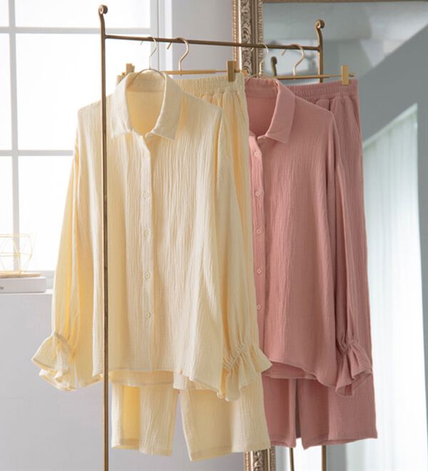 YU'NOW（ユナウ）の「【上下２点セット】Ｗガーゼシャツパジャマ（パジャマ・ルームウェア）」｜詳細画像