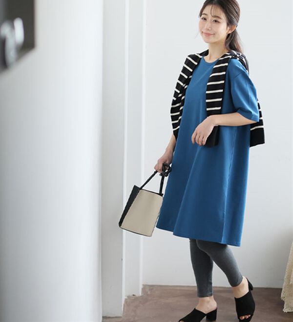 A HAPPY MARILYN（アハッピーマリリン）の「【Ｍ～８Ｌ】【接触冷感・吸水速乾】体型カバー五分袖チュニック（チュニック）」｜詳細画像