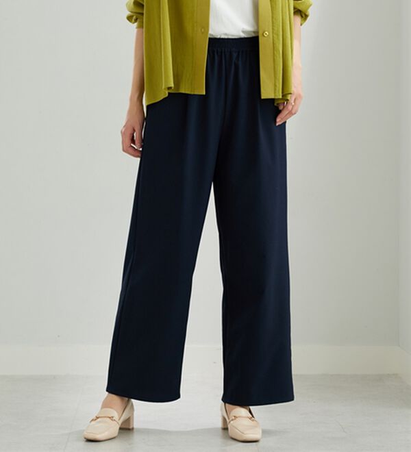 BELLUNA（ベルーナ）の「エアリーサッカー素材ワイドパンツ（ワイドパンツ・ガウチョ）」｜ネイビー