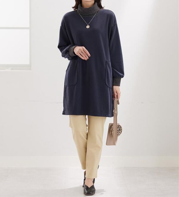 BELLUNA（ベルーナ）の「オフタートルネック配色リブ切替チュニック（チュニック）」｜詳細画像