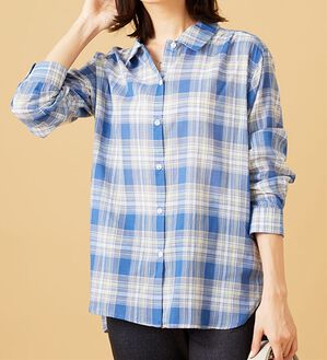 BELLUNA（ベルーナ）の「涼やか綿１００％シアー素材チェックシャツ（チュニック）」｜詳細画像