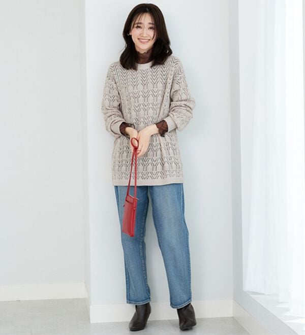 BELLUNA（ベルーナ）の「【重ね着インナー】シアー素材ハイネックインナープルオーバー（カットソー）」｜詳細画像