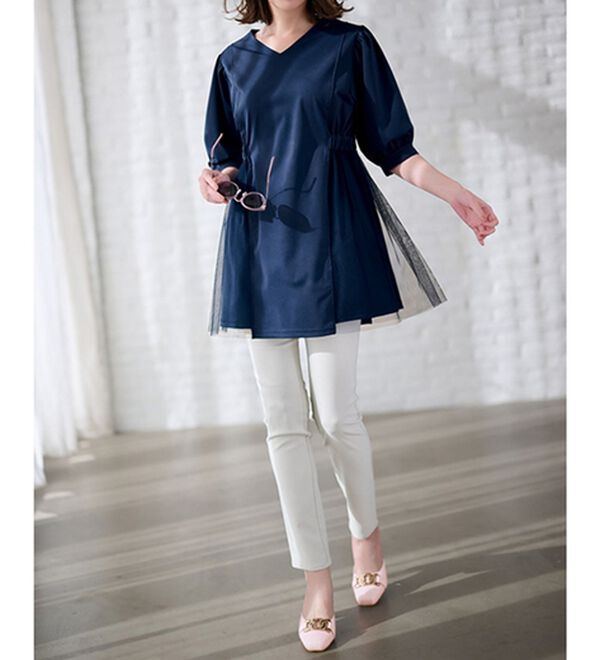 RANAN（ラナン）の「ひんやり！カットソー＆チュール切替チュニック（チュニック）」｜詳細画像