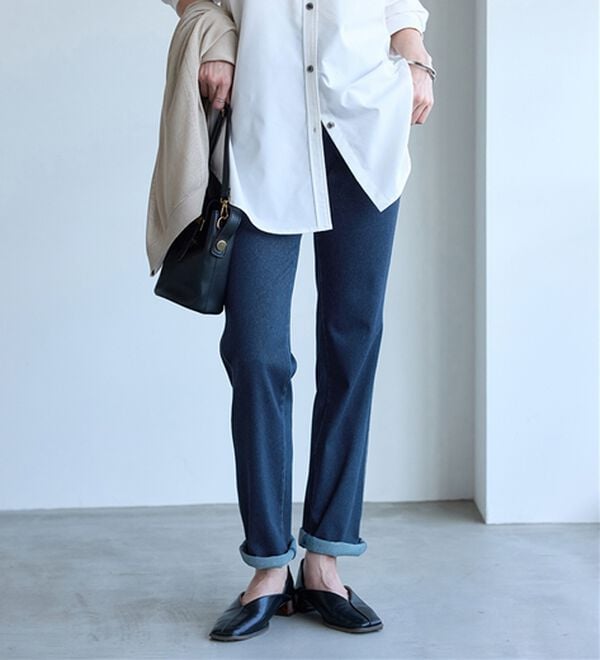 BELLUNA（ベルーナ）の「ヒンヤリ快適！接触冷感ニットデニムパンツ（フルレングスパンツ）」｜詳細画像