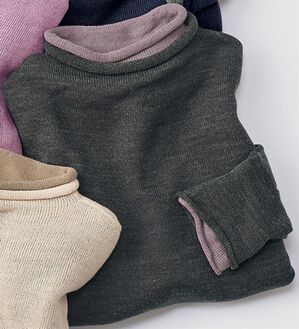 BELLUNA（ベルーナ）の「＜日本製＞ホールガーメント２枚重ね着プルオーバー（ニット・セーター）」｜チャコール