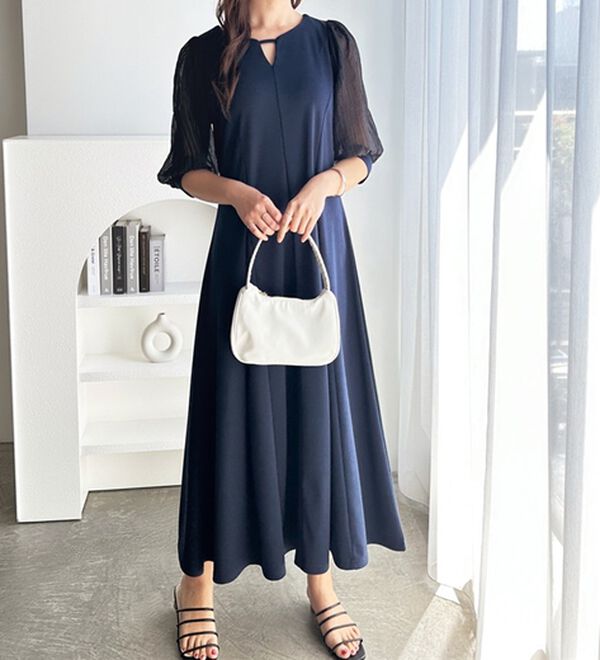 GeeRA（ジーラ）の「袖楊柳シアー美ラインワンピース（カットソーワンピース）」｜詳細画像