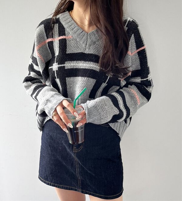 GeeRA（ジーラ）の「チェック柄ニットプルオーバー（ニット・セーター）」｜詳細画像