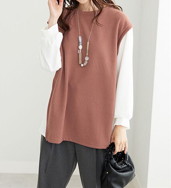 BELLUNA（ベルーナ）の「ボーダージャカード異素材切替チュニック（チュニック）」｜詳細画像