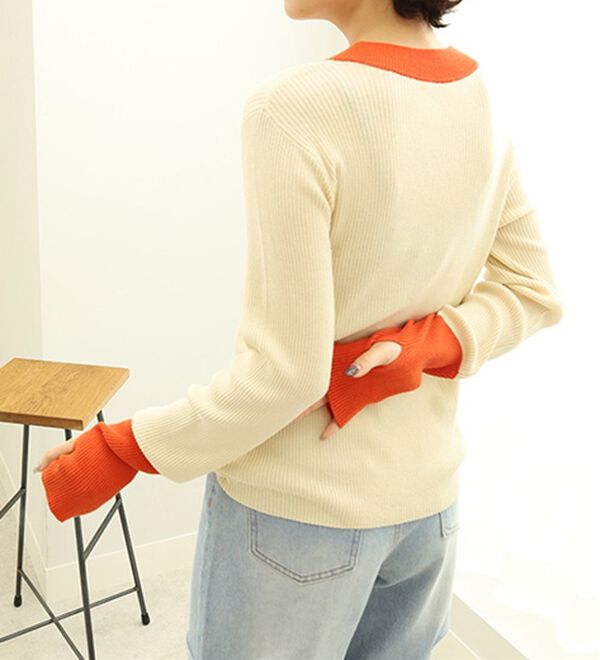 GeeRA（ジーラ）の「指穴配色デザイン柔らかリブニット（ニット・セーター）」｜詳細画像