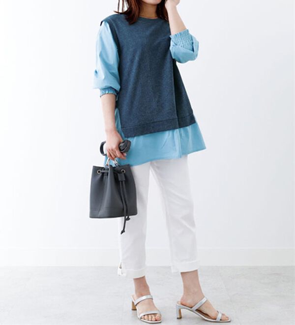 BELLUNA（ベルーナ）の「デニム調シャツフェイクプルオーバー（カットソー）」｜詳細画像