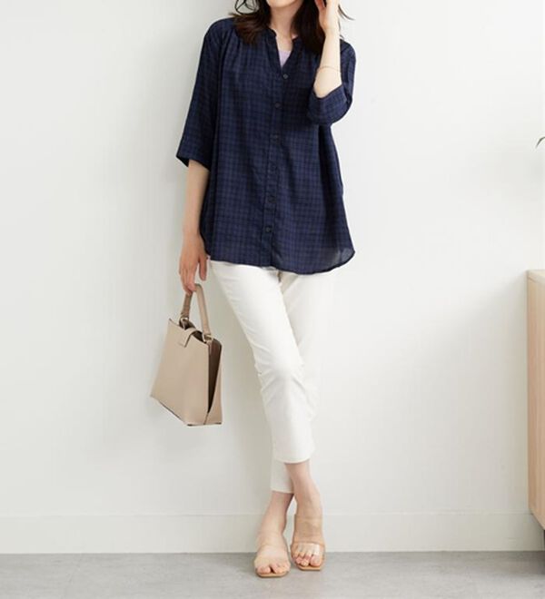 BELLUNA（ベルーナ）の「ふんわりシャドーチェック素材シャツ（シャツ）」｜詳細画像