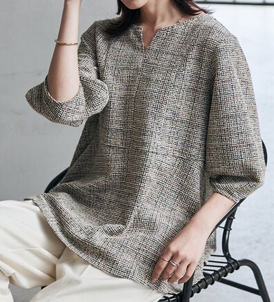 RANAN（ラナン）の「カットツイードペプラムブラウス（カットソー）」