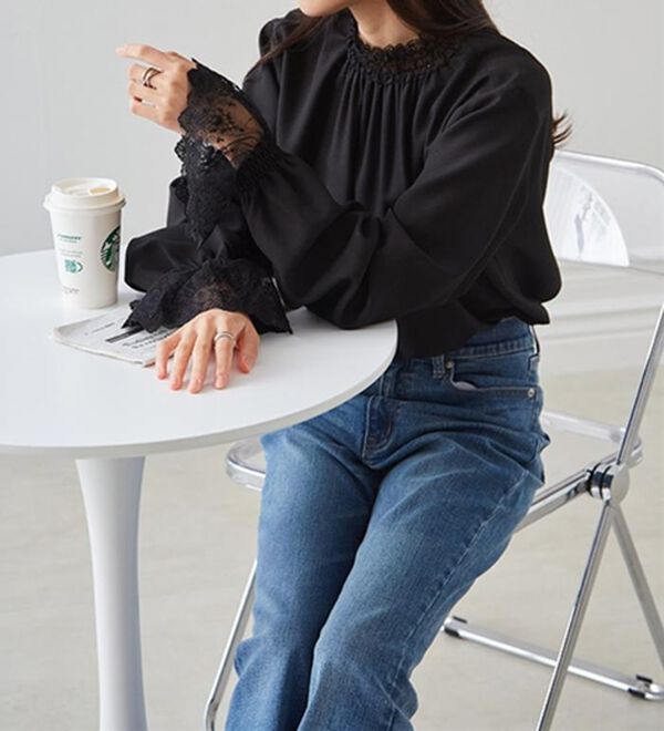 RANAN（ラナン）の「レースフリルプチハイネックブラウス（ブラウス）」｜詳細画像