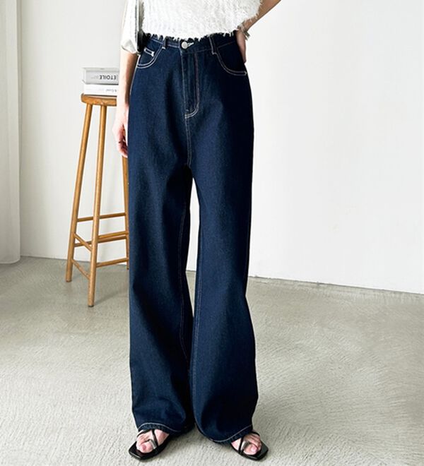 GeeRA（ジーラ）の「美脚見え！２ボタンウエストワイドデニムパンツ（フルレングスパンツ）」｜詳細画像