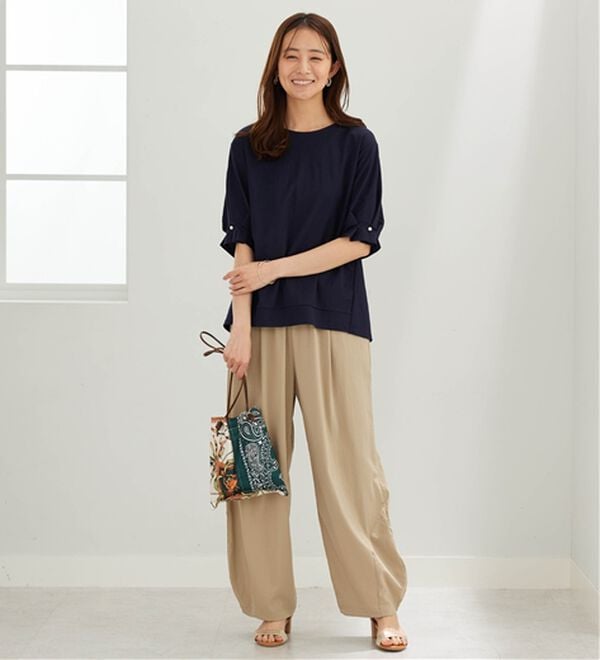 BELLUNA（ベルーナ）の「【接触冷感】涼感素材袖パールデザインプルオーバー（カットソー）」｜詳細画像