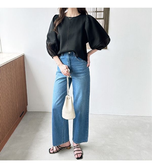 GeeRA（ジーラ）の「袖シアー切替ランタンスリーブトップス（カットソー）」｜詳細画像