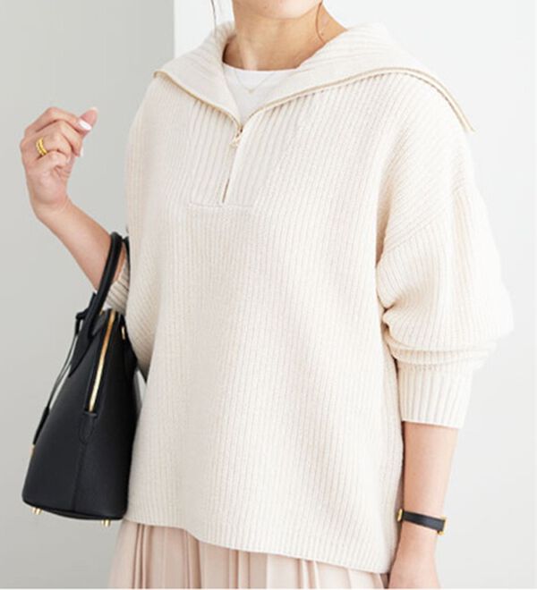 BELLUNA（ベルーナ）の「あぜ編ハーフジップニットプルオーバー（ニット・セーター）」｜詳細画像