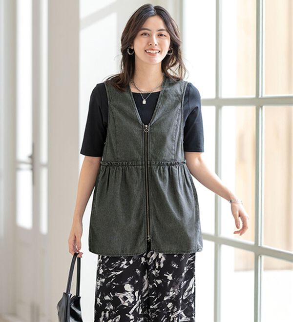 ルフラン（ルフラン）の「【２色組】甘辛ミックス夏デニムのチュニックベスト（ベスト）」｜詳細画像