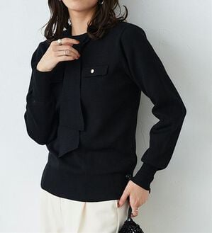 Pierrot（ピエロ）の「ボウタイポケットニット（ニット・セーター）」｜ブラック