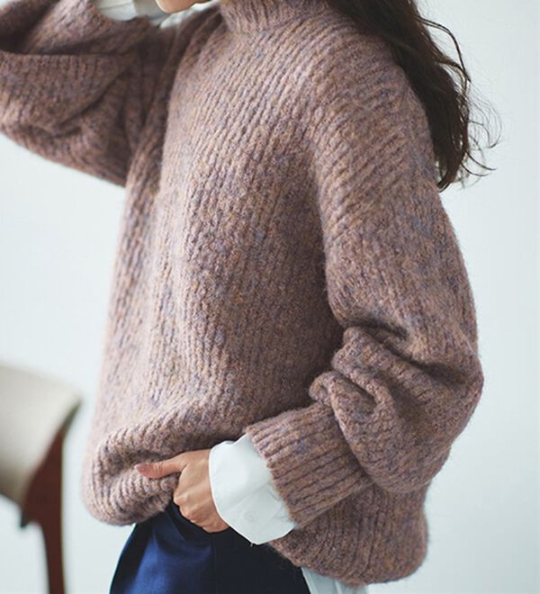 RANAN（ラナン）の「ボリューム袖ふんわりミックスニット（ニット・セーター）」｜ベージュブルー系