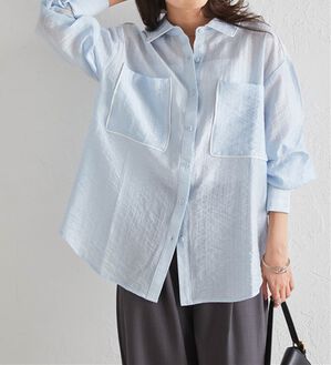 RANAN（ラナン）の「配色パイピングシアーシャツ（シャツ）」｜ブルー系