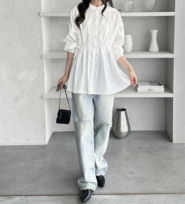 GeeRA（ジーラ）の「ウエストタックリボンシャツチュニック（チュニック）」｜詳細画像