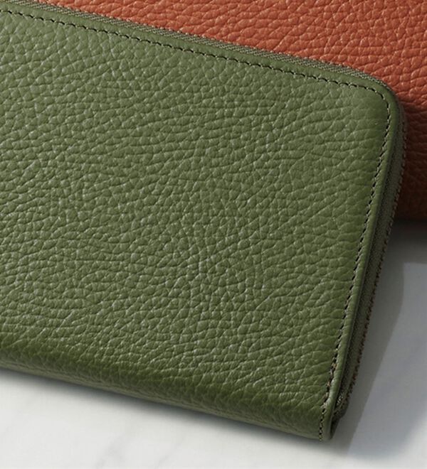 「豊岡工房　シュリンク牛革ラウンド長財布（メンズ財布・パスケース）」｜オリーブ