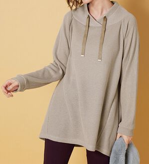 BELLUNA（ベルーナ）の「あぜ調裏起毛素材ワイドネックチュニック（チュニック）」｜グレージュ