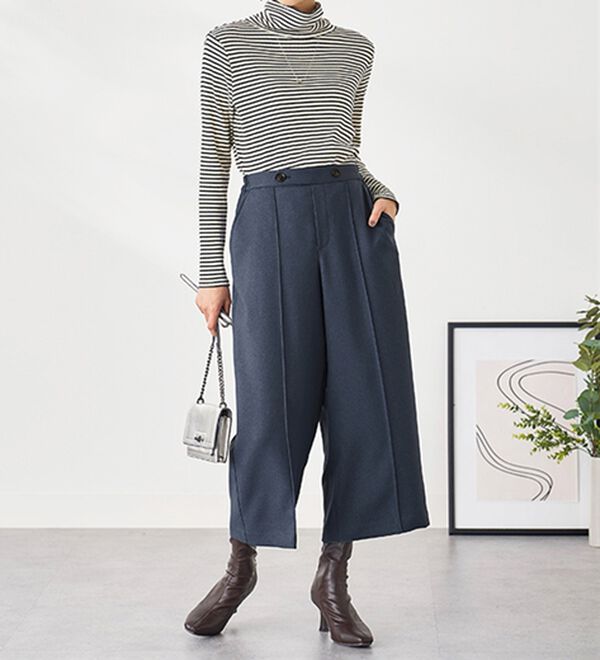 BELLUNA（ベルーナ）の「ウーリッシュ素材ウエスト釦ワイドパンツ（ワイドパンツ・ガウチョ）」｜詳細画像