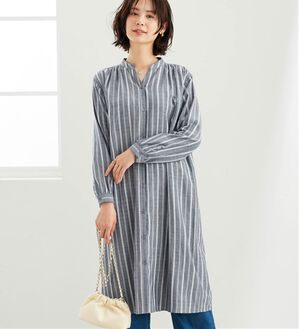 BELLUNA（ベルーナ）の「綿100％ダブルガーゼ素材ワンピース（その他ワンピース）」｜ネイビー系ストライプ