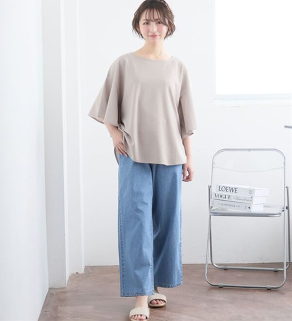 A HAPPY MARILYN（アハッピーマリリン）の「【Ｌ～６Ｌ／選べる丈】チラ見え防止！半袖フレアートップス（ブラウス）」｜詳細画像