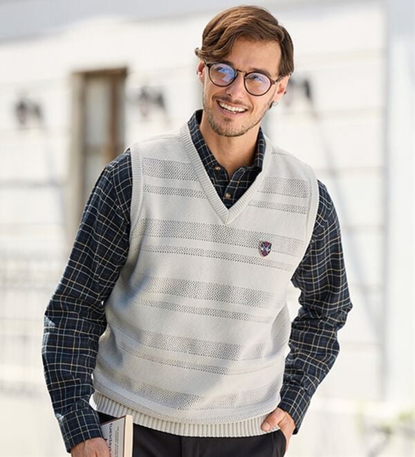 「【３色組】＜ダンロップ・リファインド＞さらっと軽量メッシュニットベスト（メンズニット・セーター）」｜詳細画像