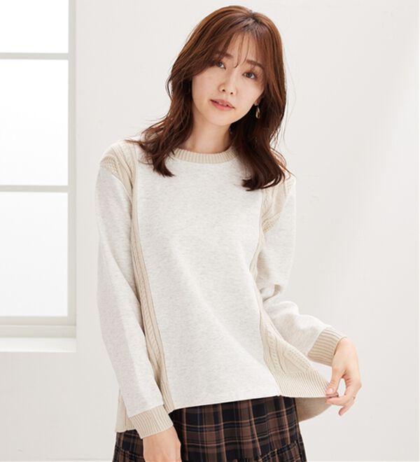 BELLUNA（ベルーナ）の「ケーブル柄ニット切替プルオーバー（カットソー）」｜詳細画像