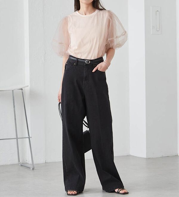 RANAN（ラナン）の「【ひんやり】チュールレイヤードパフスリーブTシャツ（カットソー）」｜詳細画像