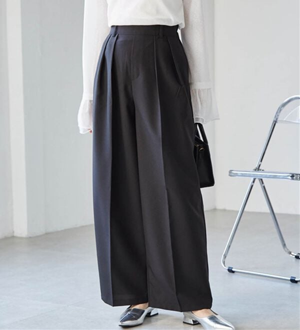 RANAN（ラナン）の「【選べる股下】きれい見え２タックワイドスラックス（ワイドパンツ・ガウチョ）」｜詳細画像
