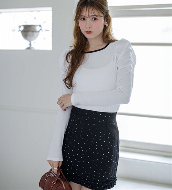 alotta（アロッタ）の「【Corie】配色パワショルリブトップス（カットソー）」｜詳細画像