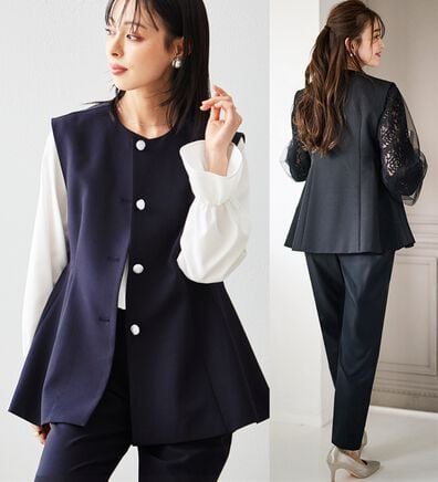 RANAN（ラナン）の「【２点セット】防シワ！ペプラムベストセットアップ（パンツスーツ）」