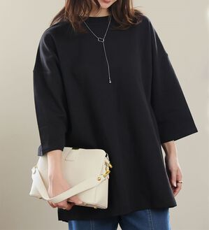 A HAPPY MARILYN（アハッピーマリリン）の「【Ｍ～８Ｌ】スウェット苦手さんも嬉しい！綿トレーナーライクビッグシルエットＴシャツ（Tシャツ）」｜ブラック