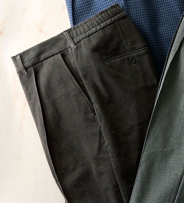 「快適上品プレミアムジャージスラックス（メンズフルレングスパンツ）」｜ブラウンチェック