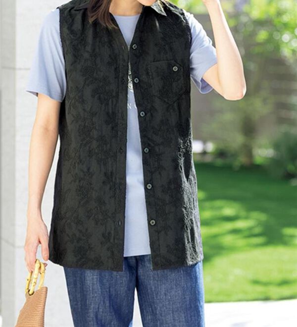 ルフラン（ルフラン）の「Ｔシャツにさらっと！コード刺しゅうベスト（ベスト）」｜黒