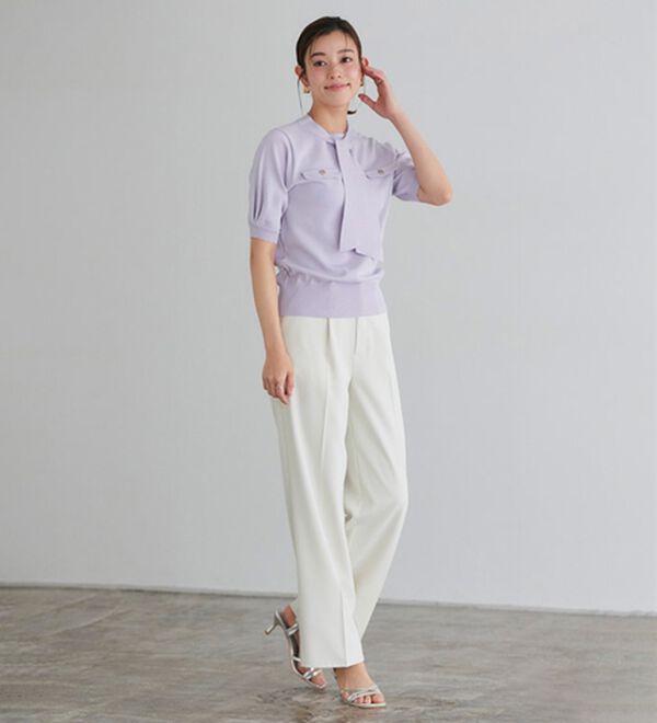 Pierrot（ピエロ）の「リネンタッチボウタイポケットニット（ニット・セーター）」｜詳細画像