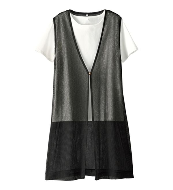 BELLUNA（ベルーナ）の「【2点セット】シアーストライプ素材ジレアンサンブル（アンサンブル）」｜詳細画像