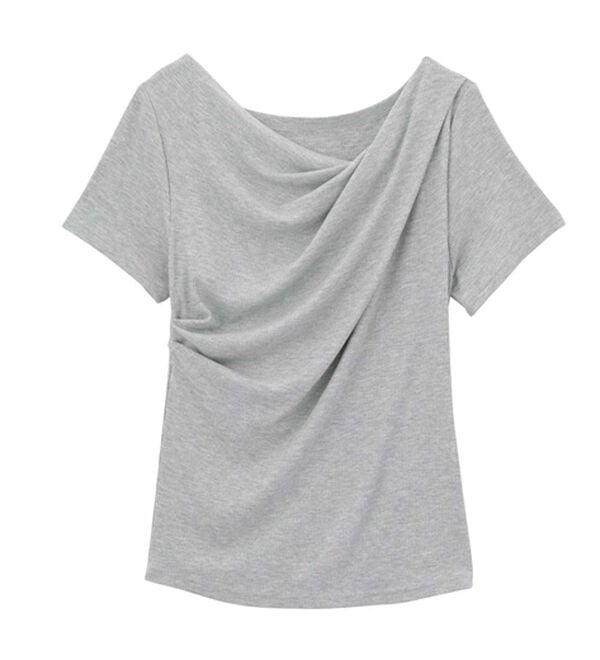 RANAN（ラナン）の「【ひんやり／着映え】上品ドレープリブＴシャツ（カットソー）」｜詳細画像