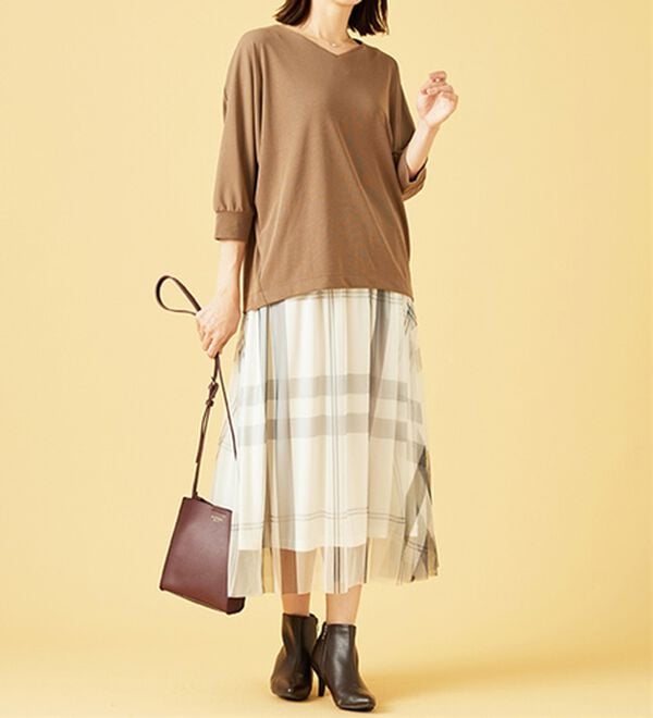 BELLUNA（ベルーナ）の「チュール素材上品プリントフレアースカート（ロングスカート）」｜詳細画像