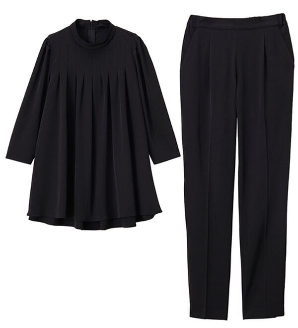 セットアップ＞バックパール調デザインフレアートップスパンツ