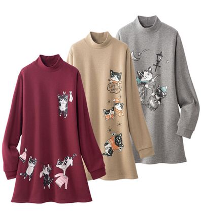 「【３枚組】ネコちゃん裏起毛トレーナーチュニック（パジャマ・ルームウェア）」