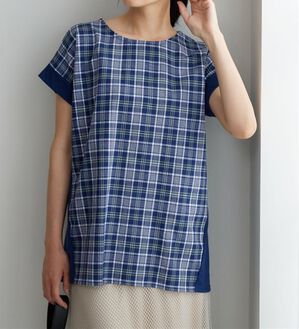 BELLUNA（ベルーナ）の「サッカーチェック切替デザインチュニック（チュニック）」｜ネイビー系