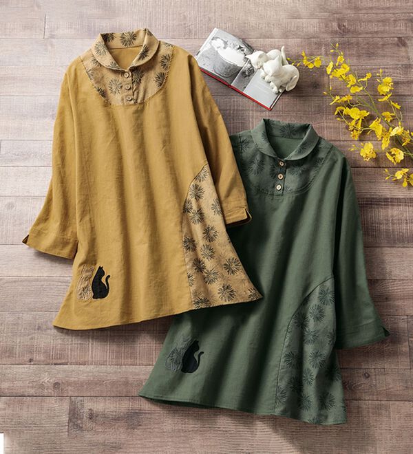 ルフラン（ルフラン）の「【２色組】重ね着風ねこちゃんブラウス（ブラウス）」｜詳細画像