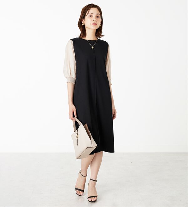 袖切替デザインシャーリングワンピース - ベルーナ【公式】 